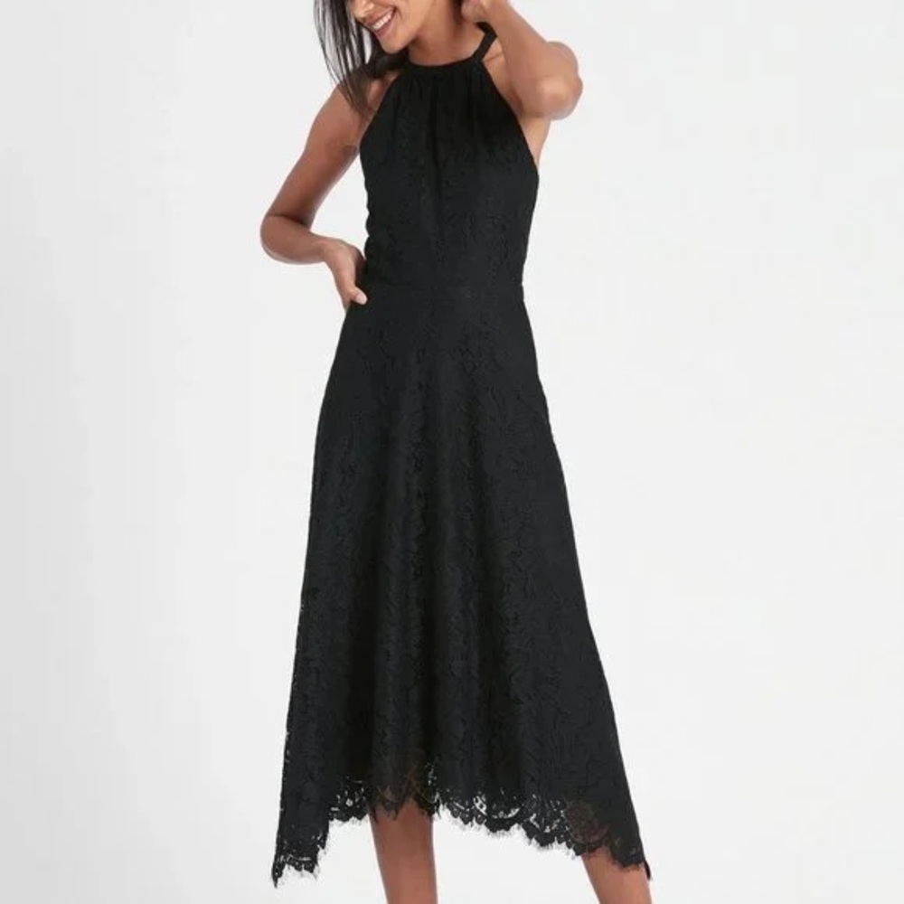 Banana Republic Black Lace Halter Midi Dress Size 4